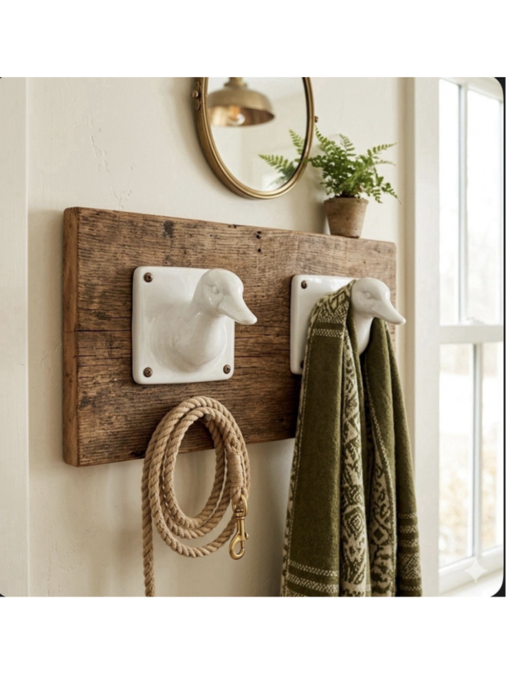 White Ceramic Goose Duck Head Wall Mount Hook Apron Towel Holder Country VINTAGE